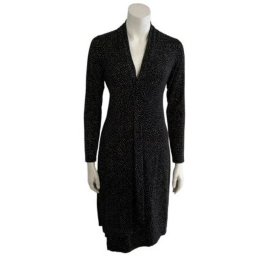 J. Jill Wearever Collection Polka-dot Faux Wrap Dress Black Cream XS - Picture 2 of 13